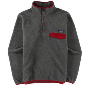 EUC Patagaonia Gray / Red Synchilla Snap-T Fleece Pullover Jacket
